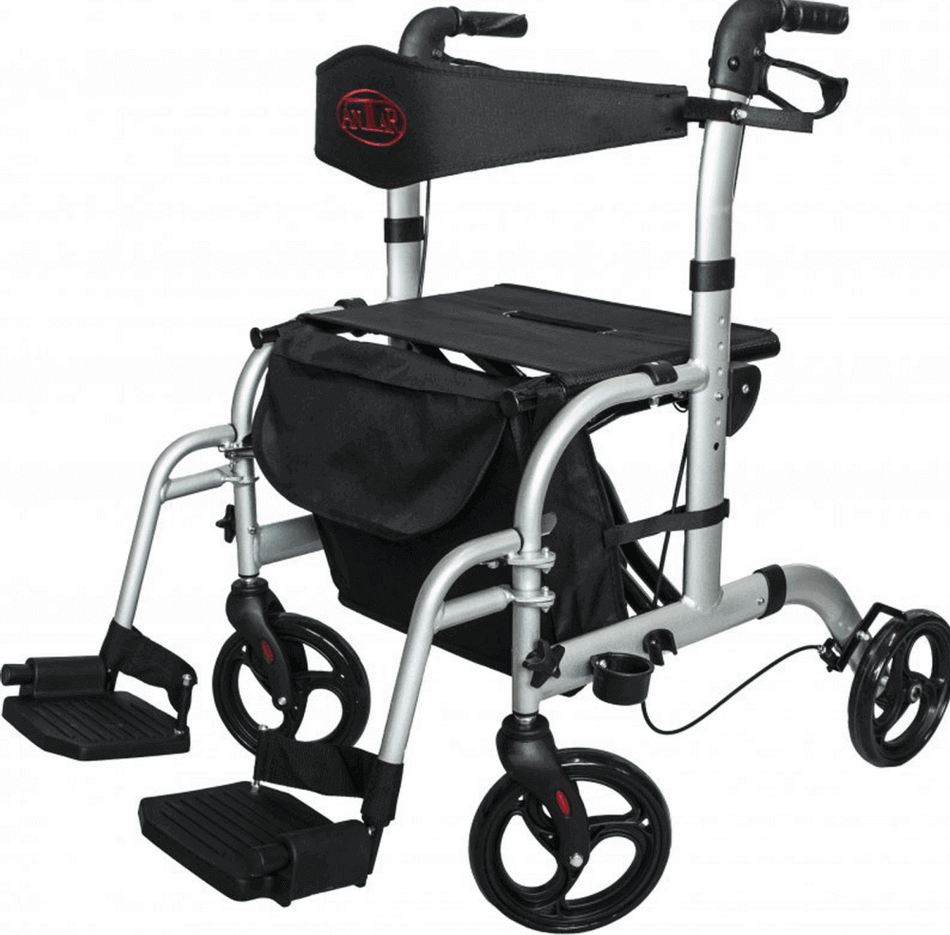 Transportrollator mit Sitz & Fußstützen Aluminium faltbar – AT51005
