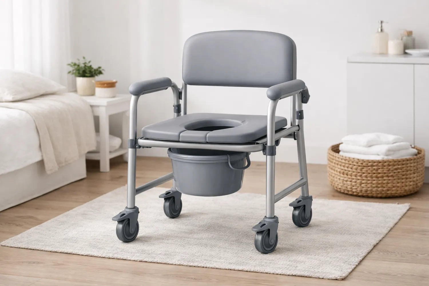 Freistehender Toilettenstuhl für Pflege und Alltag – mobil, hygienisch und unabhängig vom WC nutzbar