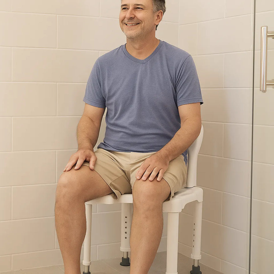 Duschstuhl mit Rückenlehne & U-Ausschnitt – höhenverstellbar & rutschfest