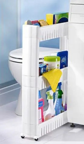 Platzsparregal „Mobil“ schmales Rollregal mit 3 Körben auf Rollen für Bad, neben Toilette für Reinigungsmittel und Stauraum