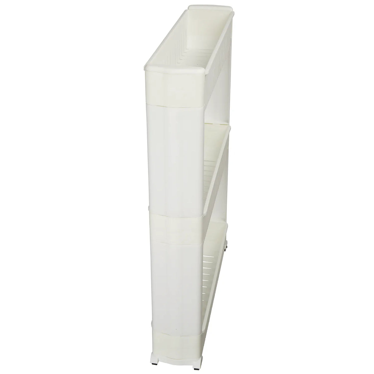 Platzsparregal „Mobil“ schmales Rollregal mit 3 Körben, 12,5 cm breit, Nischenregal auf Rollen für Bad und Küche