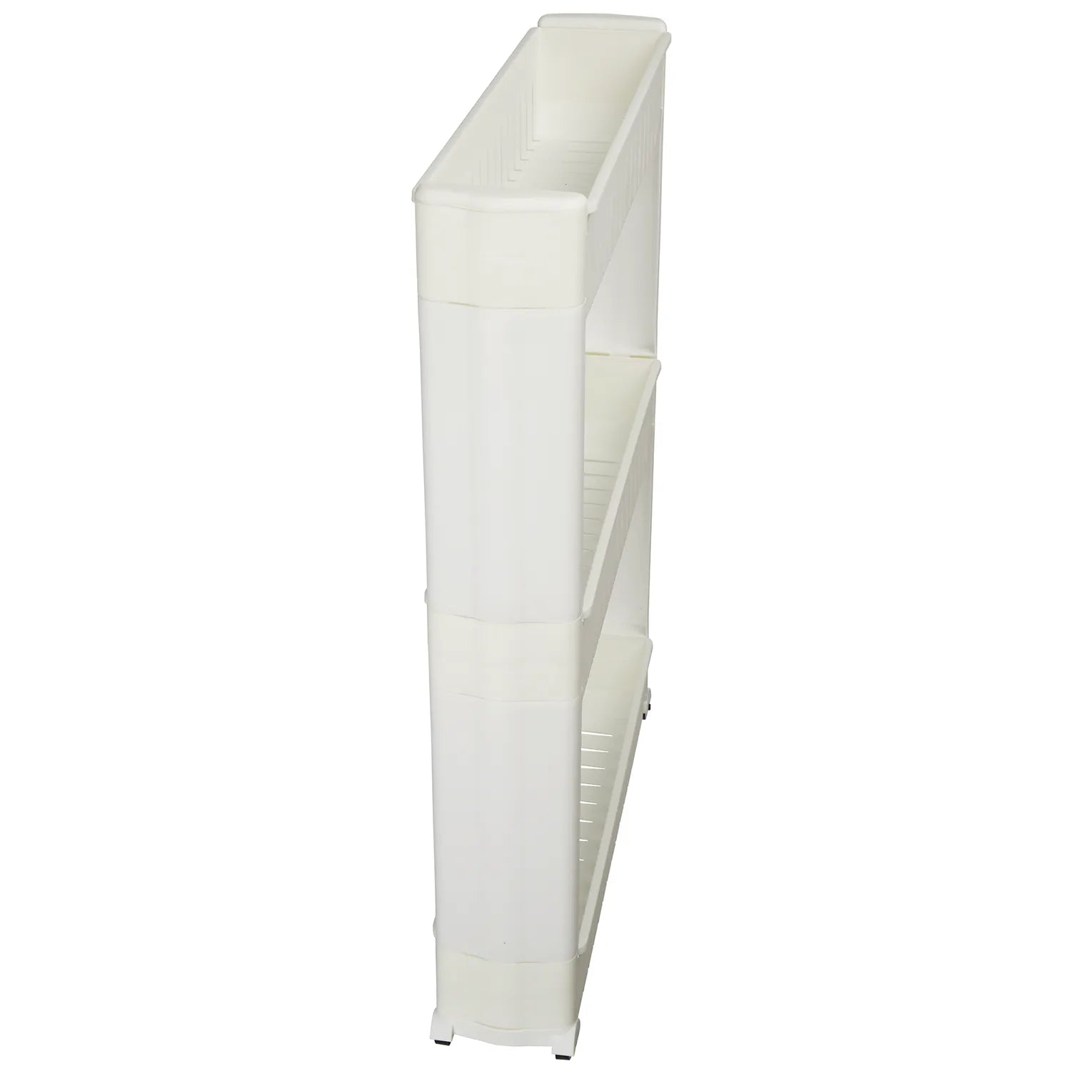 Platzsparregal „Mobil“ schmales Rollregal mit 3 Körben, 12,5 cm breit, Nischenregal auf Rollen für Bad und Küche