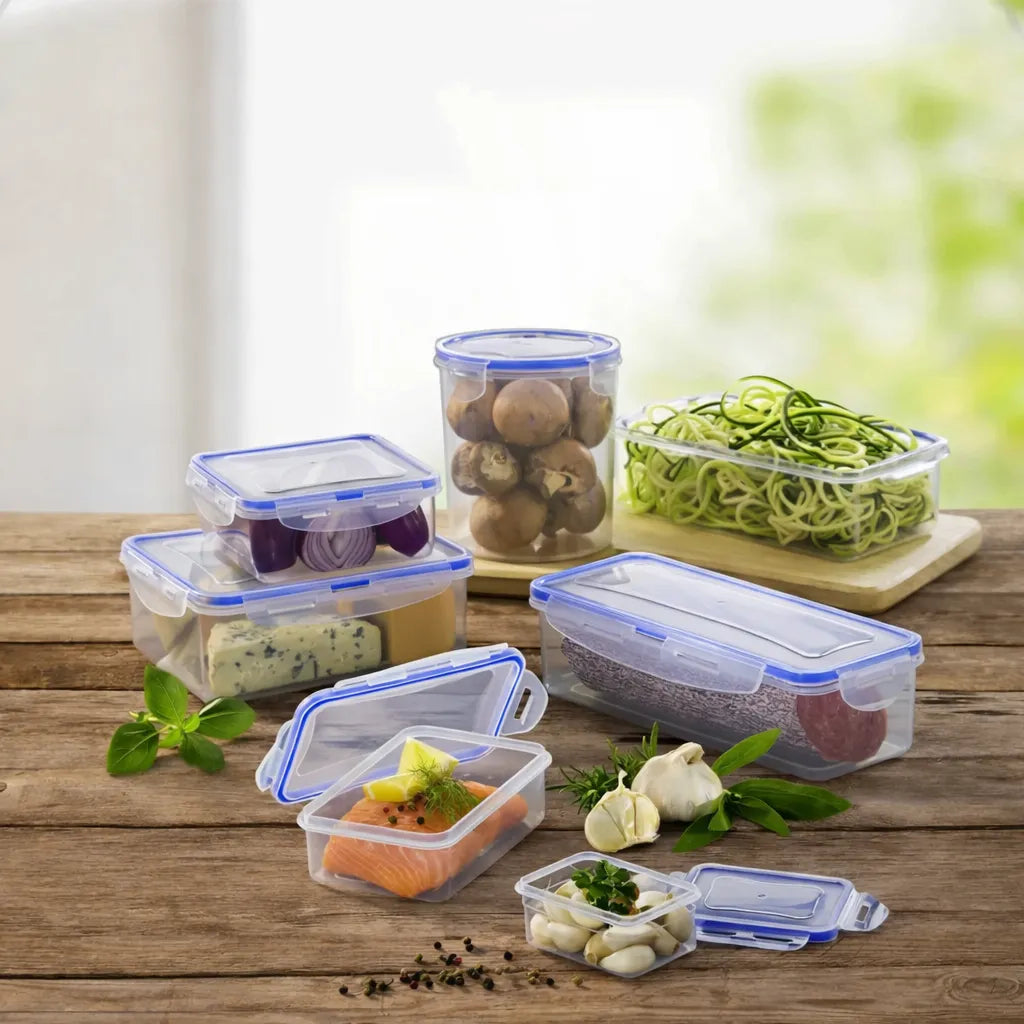 Frischhaltedosen-Set 14-teilig mit Klickdeckeln – transparente Vorratsdosen für Kühlschrank, Küche und Lebensmittel-Aufbewahrung