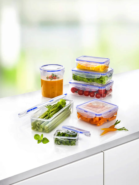 Frischhaltedosen-Set 14-teilig mit Klickdeckeln, transparente Vorratsdosen für Küche & Kühlschrank, stapelbar mit Gemüse und Speisen