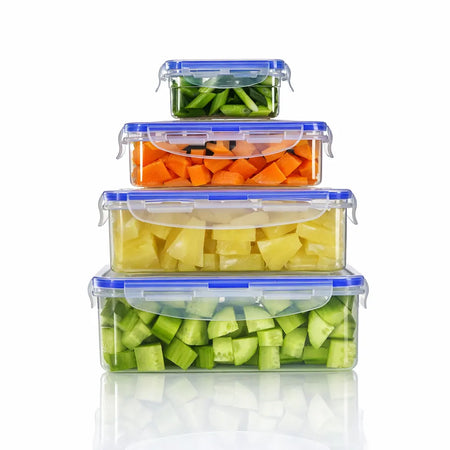 Frischhaltedosen-Set 14-teilig mit Klickdeckel – stapelbare, transparente Vorratsdosen mit geschnittenem Gemüse für Küche & Kühlschrank