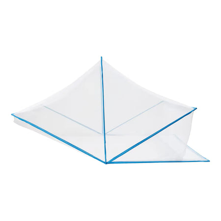 faltbares Moskitonetz für Einzelbett 200×100 cm – selbstspannendes Pop-up Insektennetz in Weiß mit blauem Rand