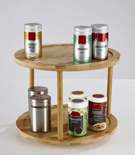 Schrankrondell Doppeldecker aus Bambus, drehbarer Küchenorganizer mit zwei Ebenen für Gewürze und Vorratsdosen