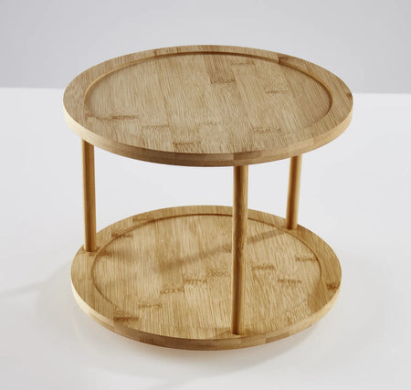 Schrankrondell Doppeldecker aus Bambus, drehbares zweistöckiges Küchenrondell für Gewürze und Küchenorganisation