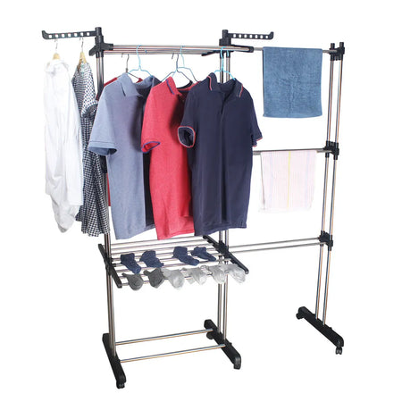 Turmwäschetrockner variabel platzsparend mit 3 Ebenen und Rollen, Turm-Wäscheständer mit viel Trockenfläche für Wohnung und BadT