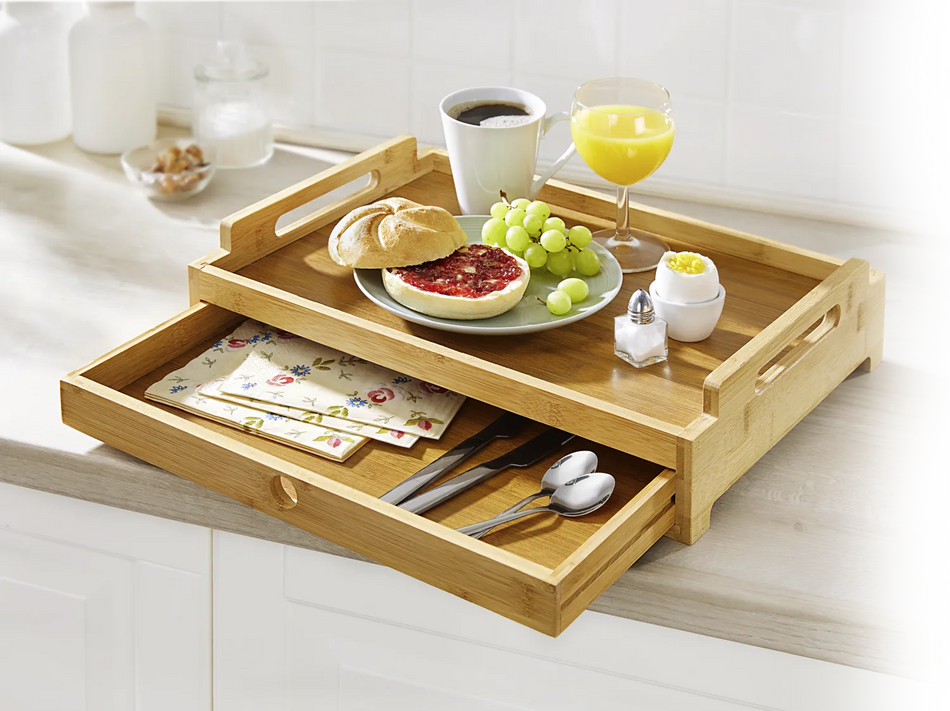 Bambus-Serviertablett mit Schublade – Frühstückstablett fürs Bett