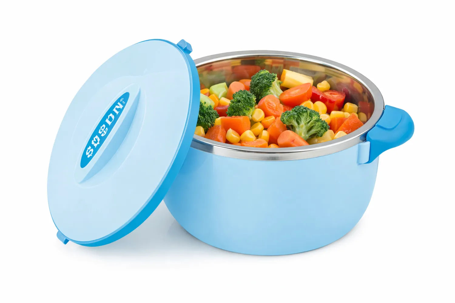 Warmhalte-Schüssel, isolierte Thermoschüssel mit Deckel, doppelwandig für lange warmes Essen, blau