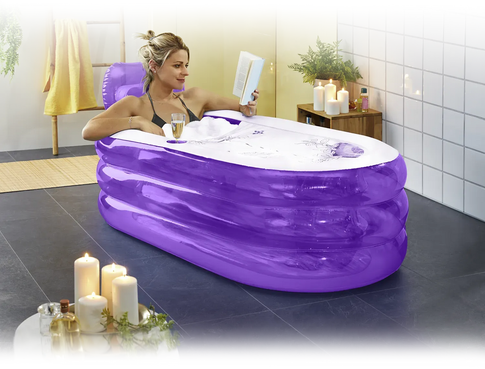 Aufblasbare Badewanne in Lila für Zuhause & Balkon – mobile Badewanne für Erwachsene, entspannen mit Kerzen im Badezimmer