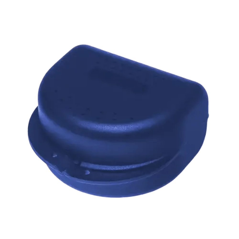 Zahnspangenbox Erwachsene von AMPri Dental, robuste PP Aufbewahrungsbox 80×80×45 mm, blau, für Zahnspangen & kieferorthopädische Arbeiten