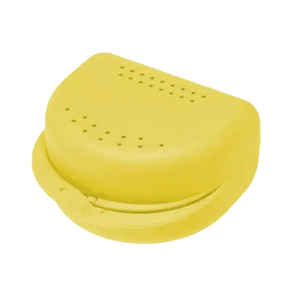 Zahnspangenbox für Erwachsene von AMPri Dental, gelbe Aufbewahrungsbox aus PP mit Belüftung, 80×80×45 mm