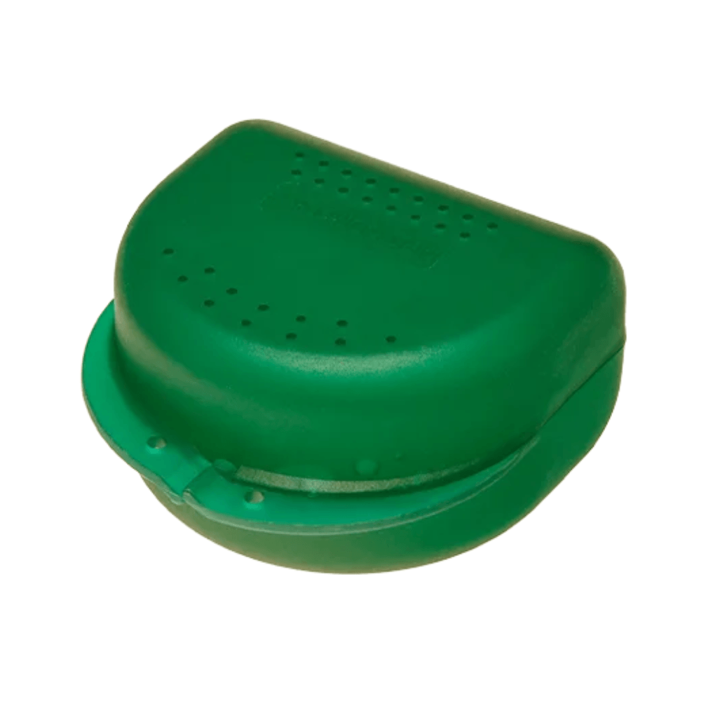 Zahnspangenbox Erwachsene AMPri Dental PP Aufbewahrungsbox 80×80×45 mm, grün, stabile Box für Zahnspange und Retainer