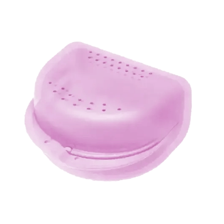Zahnspangenbox Erwachsene von AMPri Dental, stabile PP Aufbewahrungsbox 80×80×45 mm, rosa mit Belüftungslöchern