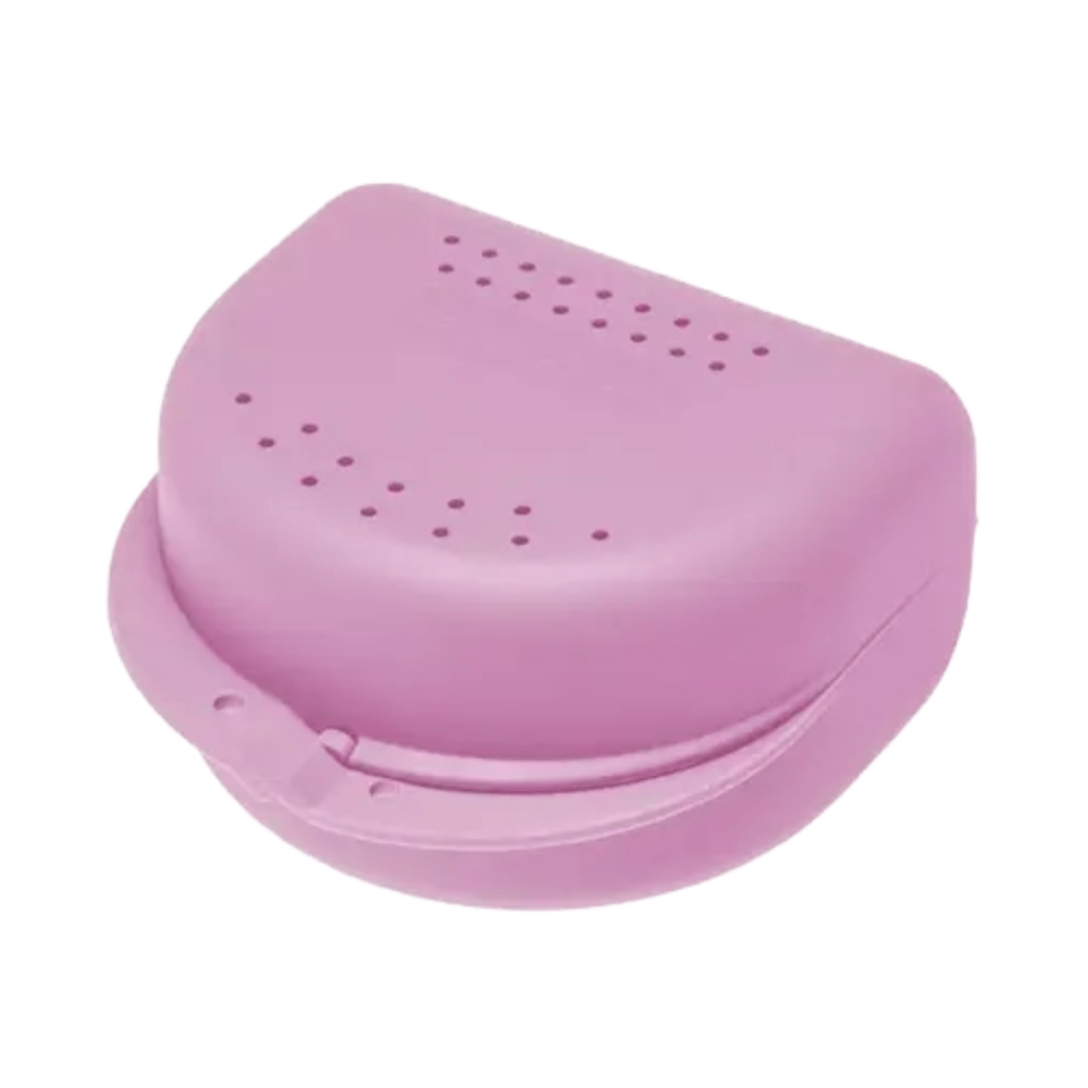 Zahnspangenbox Erwachsene AMPri Dental, stabile rosa Aufbewahrungsbox aus PP mit Belüftungslöchern 80×80×45 mm