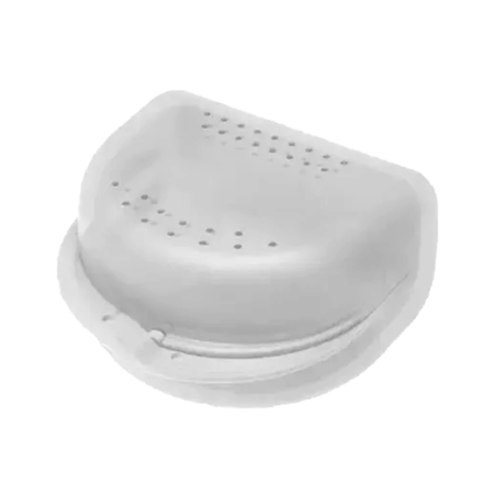 Zahnspangenbox für Erwachsene AMPri Dental, robuste Aufbewahrungsbox aus PP 80×80×45 mm, weiß, mit Belüftungslöchern