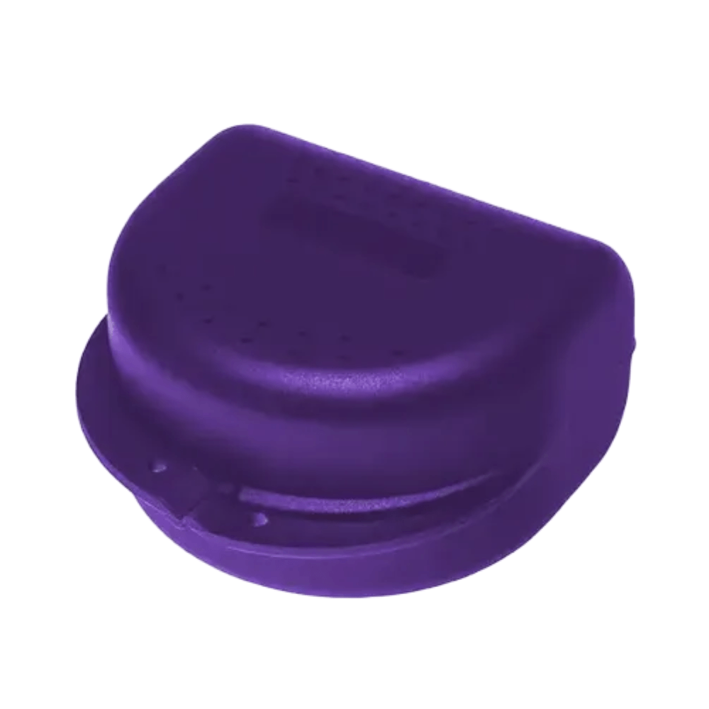 Zahnspangenbox AMPri Dental für Erwachsene, robuste PP Aufbewahrungsbox 80×80×45 mm, lila, für Zahnspange & Retainer