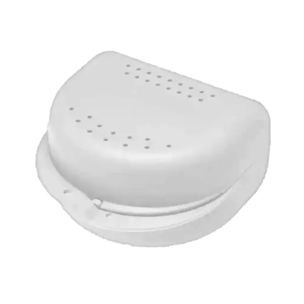 Zahnspangenbox Erwachsene AMPri Dental PP Aufbewahrungsbox 80x80x45 mm, weiß, stabile Box für Zahnspangen mit Lüftungslöchern