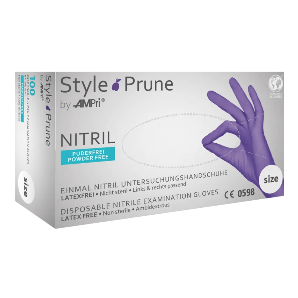 Nitrilhandschuhe AMPri Style Prune puderfrei by MED-COMFORT, Dunkellila – Einmal-Nitril Untersuchungshandschuhe, latexfrei