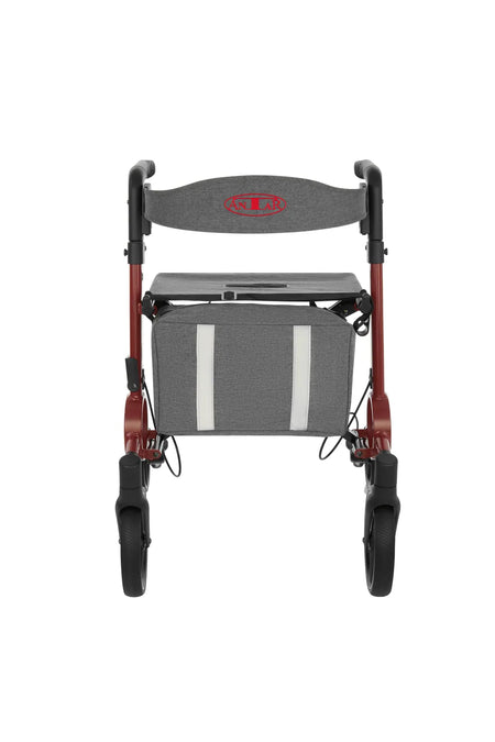 Leichter Aluminium Rollator faltbar mit Sitz & Bremse – Vorderansicht mit Tasche, stabilem Rahmen und großen Rädern