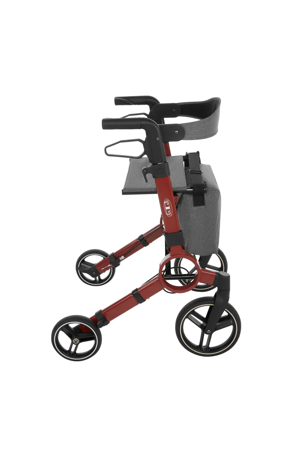 Leichter Aluminium Rollator faltbar mit Sitz & Bremse – roter, faltbarer Rollator mit Sitzfläche, Tasche und Handbremsen