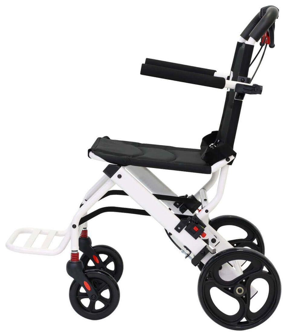 Transportrollstuhl AT52316 leicht faltbar aus Aluminium, 7,5 kg, kompakter Reise-Transportrollstuhl mit großen Rädern