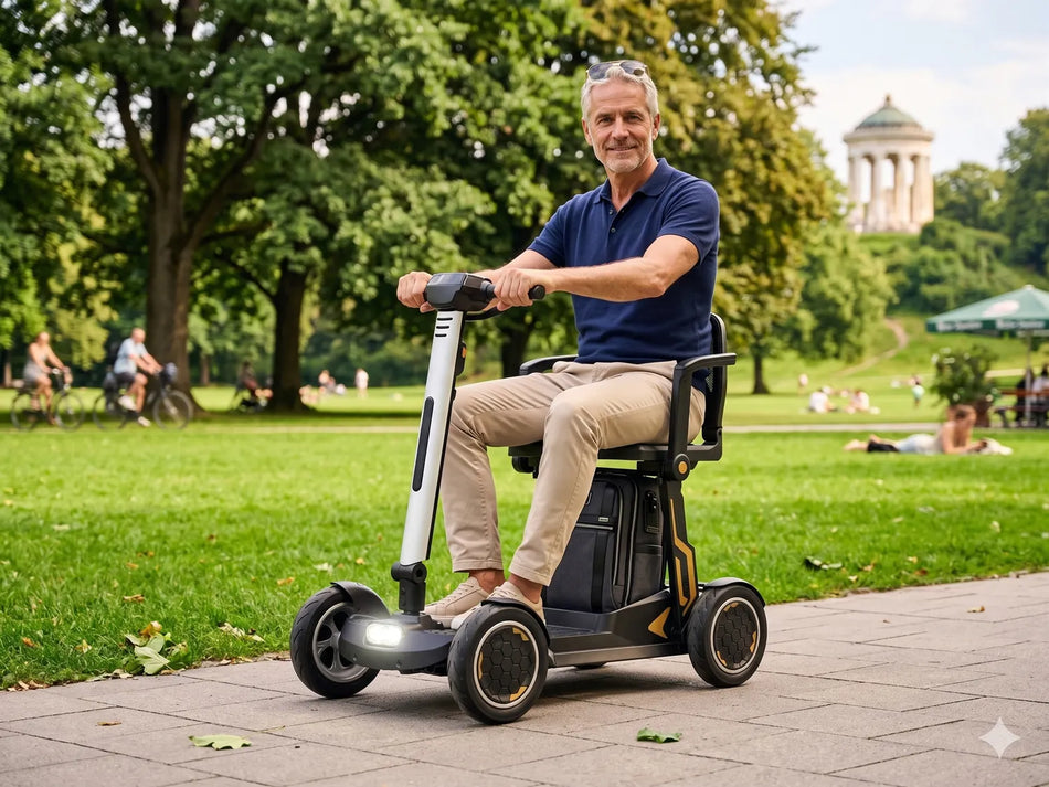 Faltbares Elektromobil mit 6 km/h und herausnehmbarem Akku, nur 18,6 kg