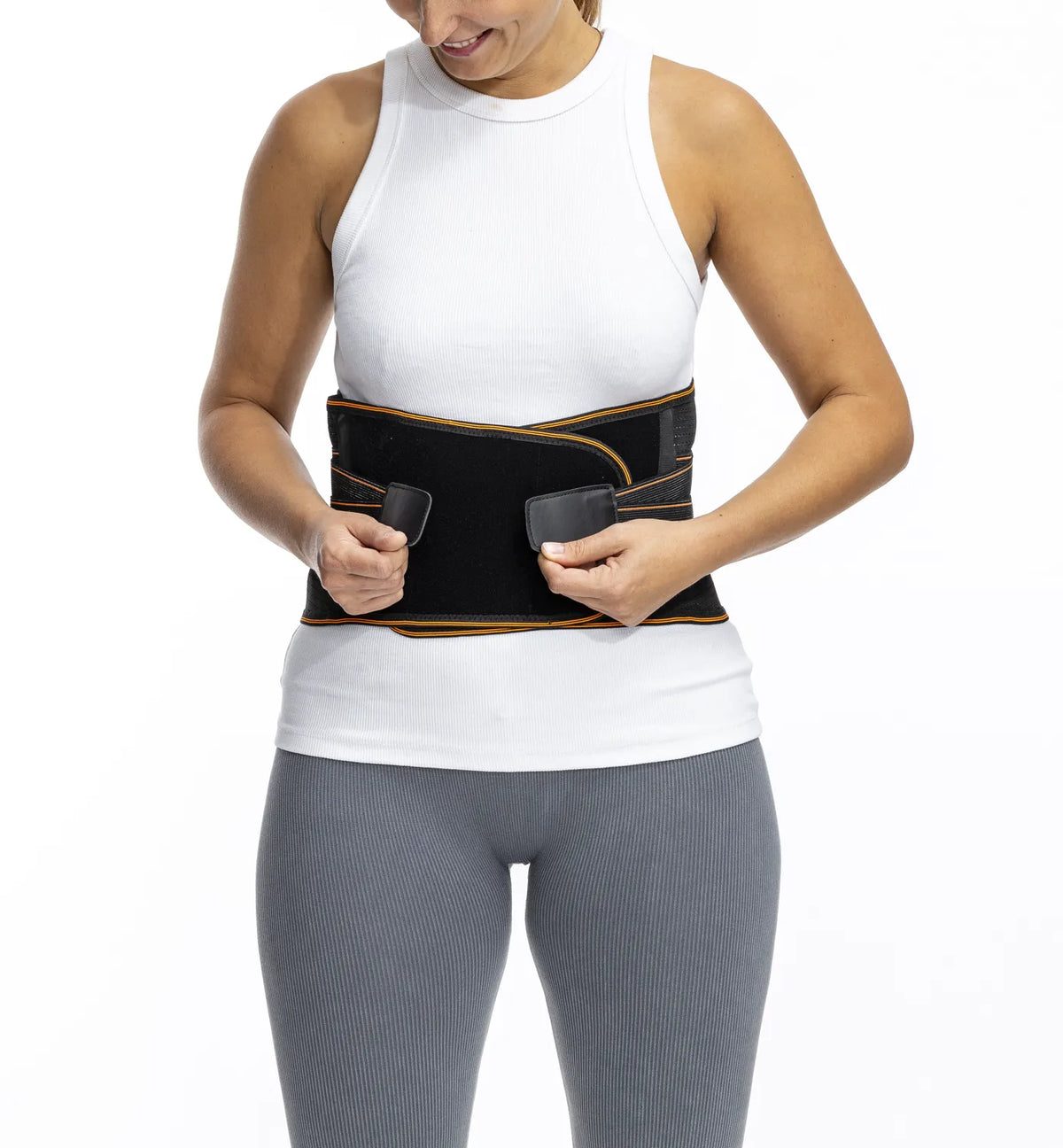 Wirbelsäulenorthese mit Magneten zur LWS-Stabilisierung – Lendenwirbelstütze mit Metallschienen und Klettverschluss am Rücken