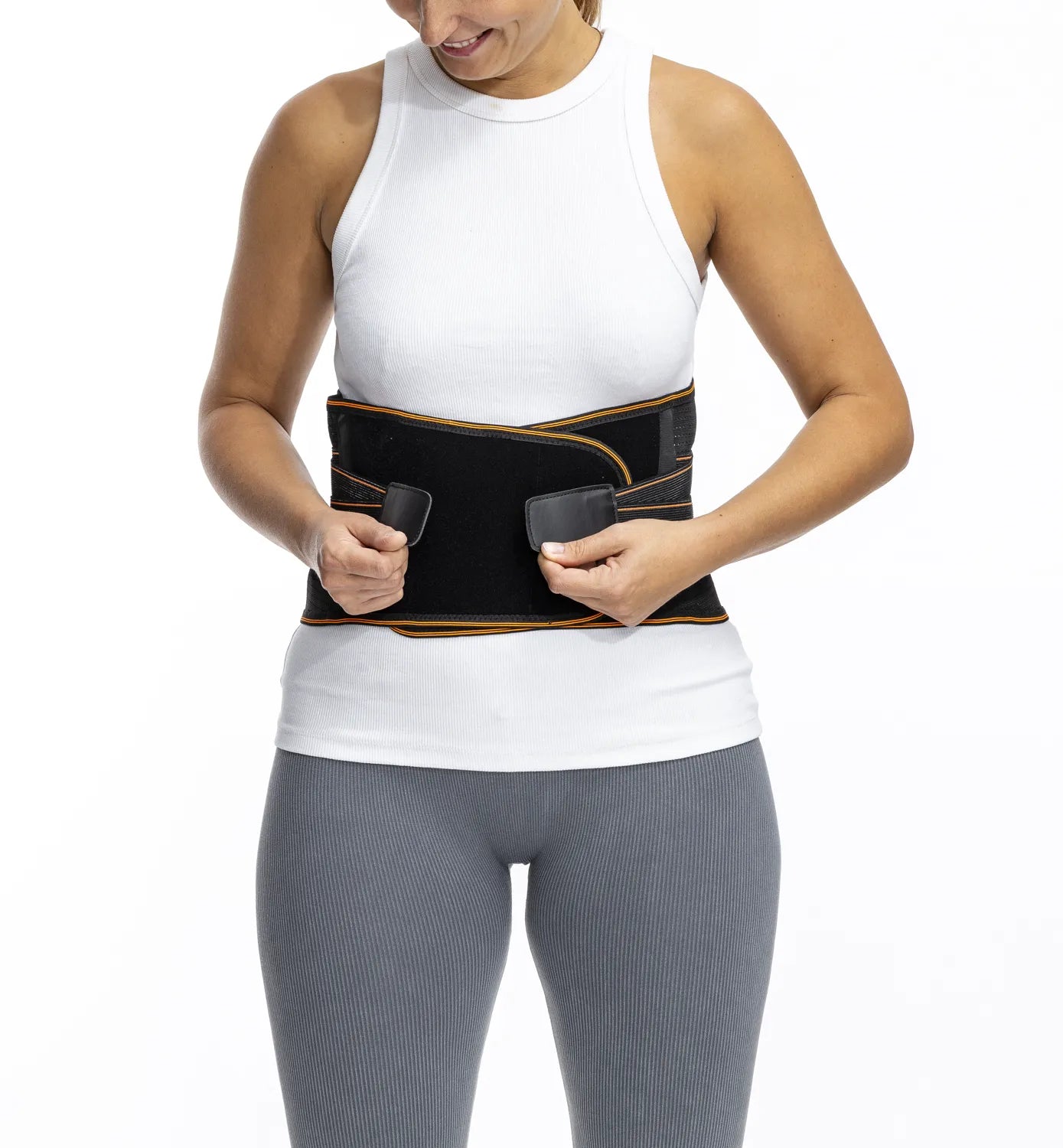 Wirbelsäulenorthese mit Magneten zur LWS-Stabilisierung – Lendenwirbelstütze mit Metallschienen und Klettverschluss am Rücken