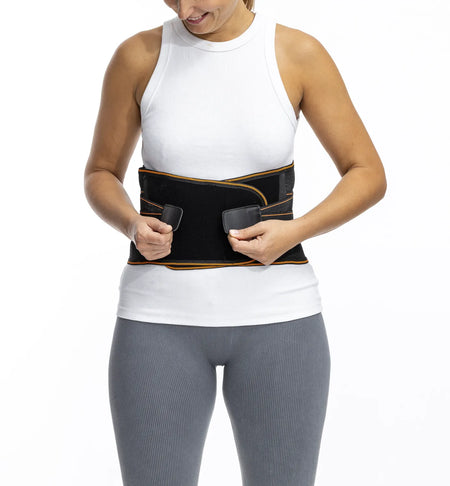 Wirbelsäulenorthese mit Magneten zur LWS-Stabilisierung – Lendenwirbelstütze mit Metallschienen und Klettverschluss am Rücken