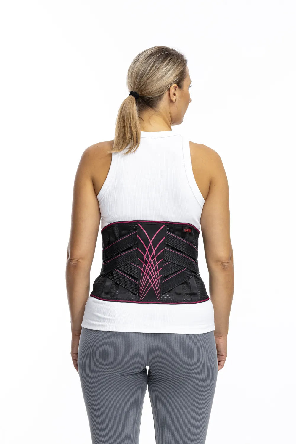 Wirbelsäulenorthese mit Magneten zur Stabilisierung der LWS – Rückenansicht, entlastende Lendenwirbelstütze mit Gurten