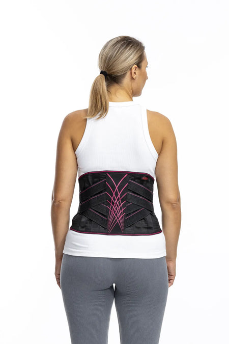 Wirbelsäulenorthese mit Magneten zur Stabilisierung der LWS – Rückenansicht, entlastende Lendenwirbelstütze mit Gurten