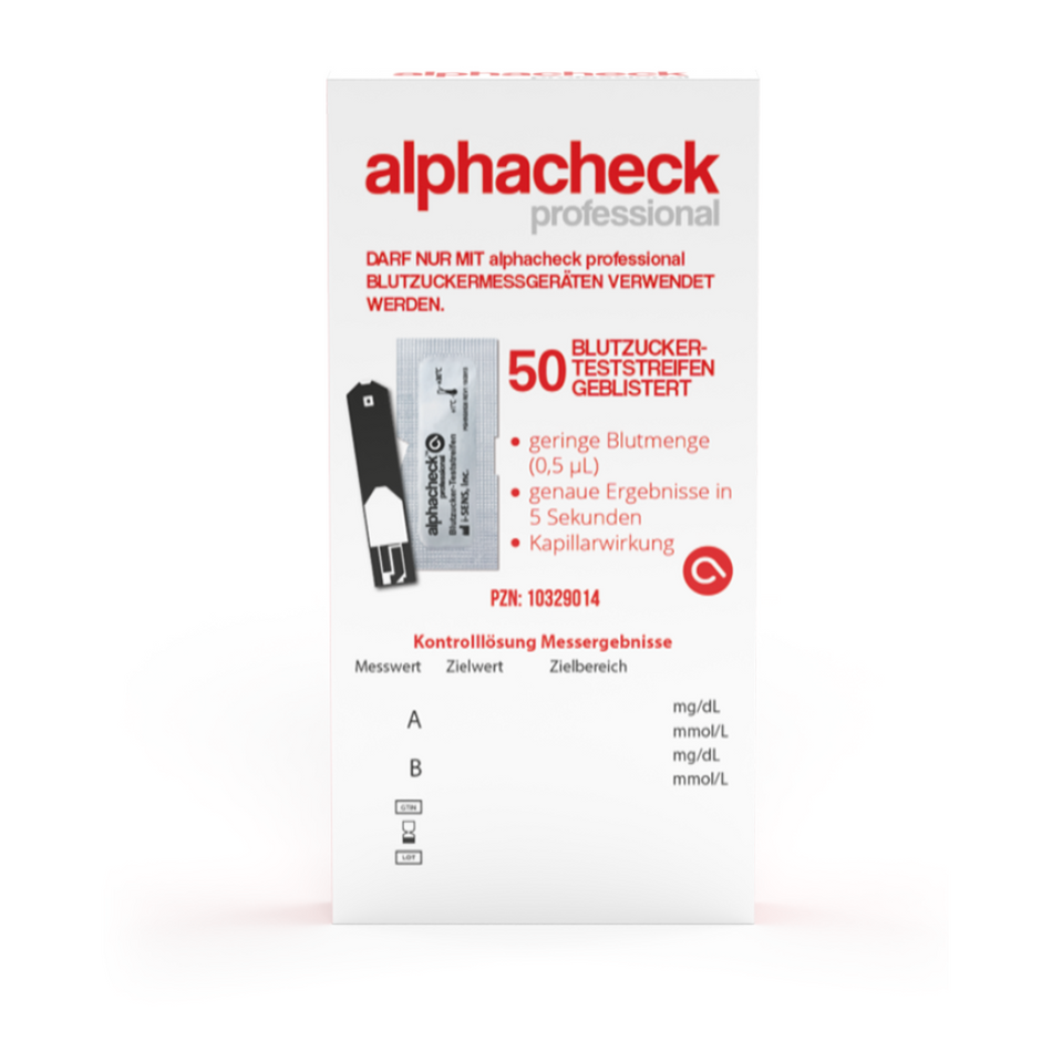 Alphacheck professional Blutzuckerteststreifen, geblistert | Packung (50 Stück)