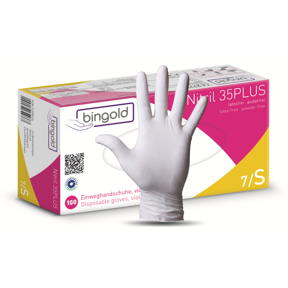 Nitril Handschuhe Bingold Nitril 35PLUS – Blau, griffig – Rehavibe