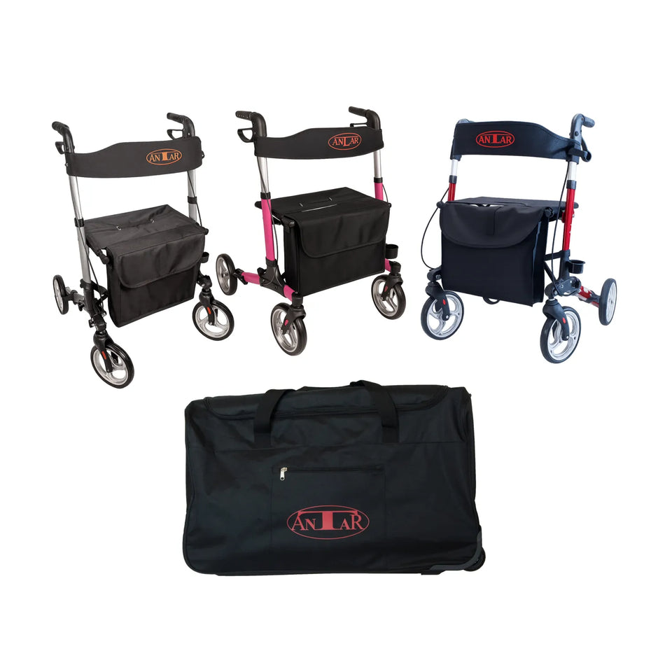 Reise Rollator AT51006 mit Transporttasche & Sitz – 136 kg Belastbar