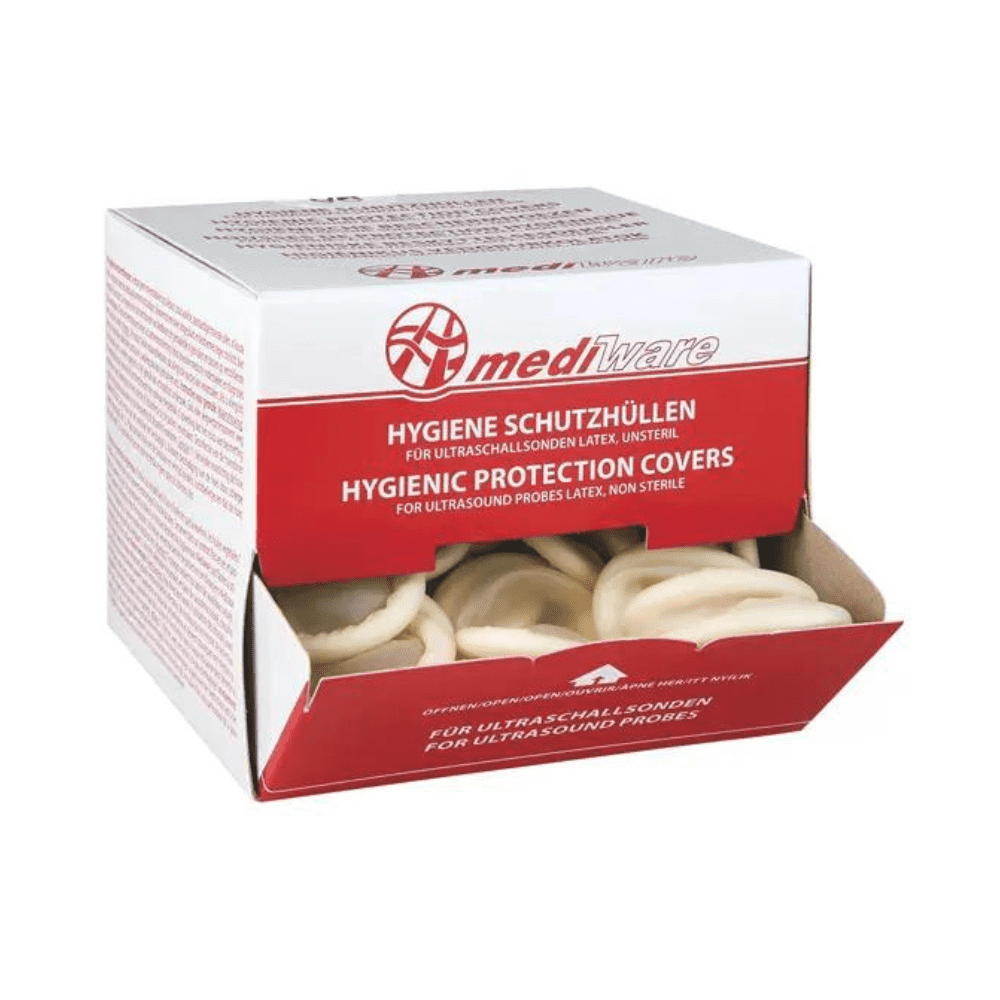 ultraschall schutzhüllen Ø 32 mm ohne Gel – Hygieneschutzhüllen für Ultraschallsonden, 144 Stück in Spenderbox