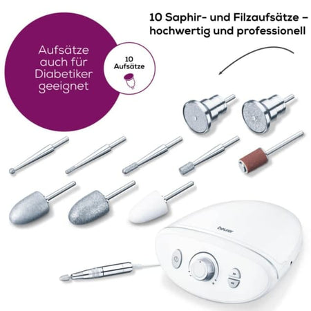 maniküre pediküre gerät MP 100 mit 10 Saphir- und Filzaufsätzen, geeignet für Diabetiker – professionelle Nagelpflege