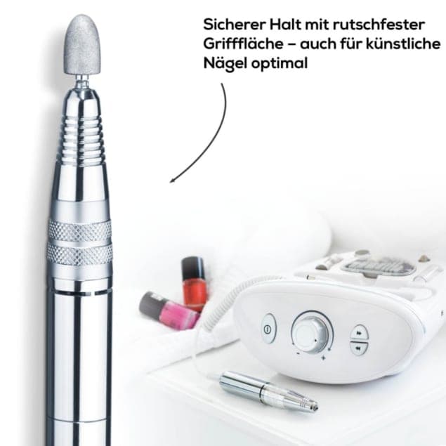 maniküre pediküre gerät mit rutschfester Grifffläche und Profi-Handstück, passend für künstliche Nägel